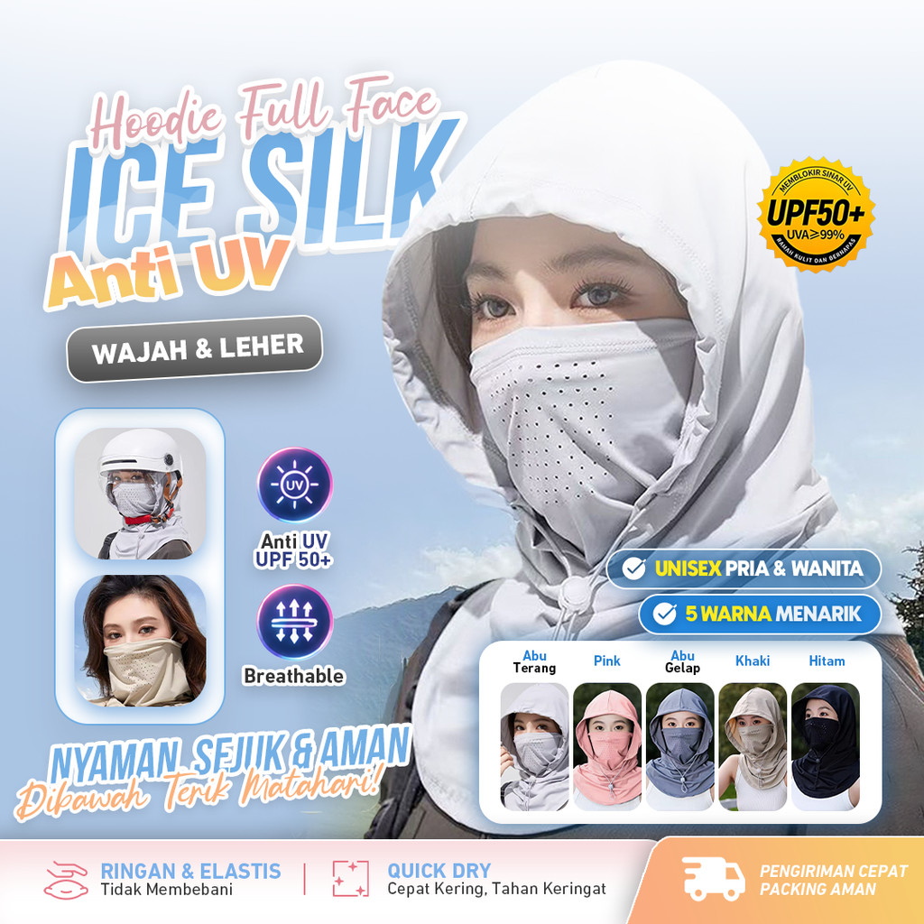 Full Face Ice Masker Full Face Hoodie Ice Silk Anti UV Penutup Wajah Leher Ninja Kupluk Motor Sepeda