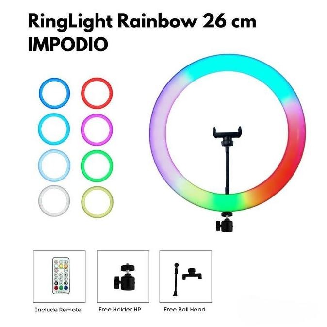 Impodio Ringlight Rgb Rainbow 26Cm / Lighting Cahaya Lampu Konten Tiktok Youtuber