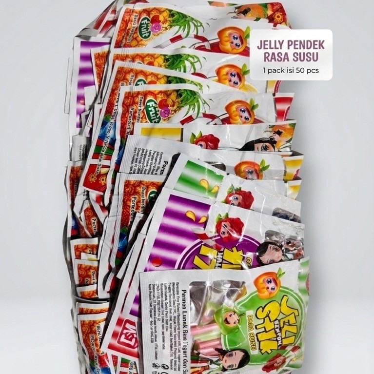 Jelly Stik Pendek Rasa Susu & Yogurt (1 Pack Isi 50 Pcs) - Permen Jeli Lunak Murah