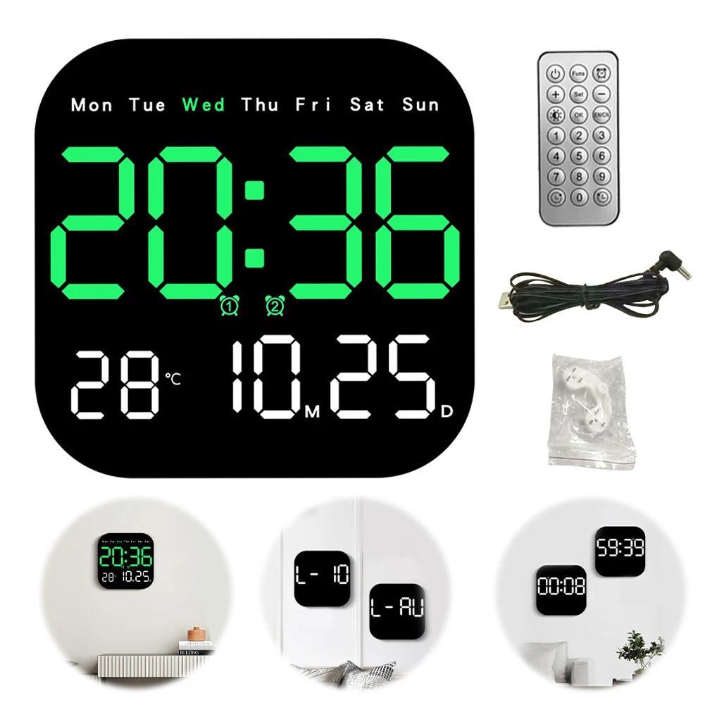 Digital Wall Clock Electronic Wall Clock Temperature/Date Display Bedside Alarm Clock Boarderless Wa