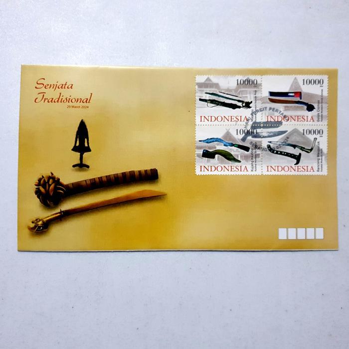 Prangko INDONESIA 2024. SHP SENJATA TRADISIONAL. Mandau, Golok Ciomas, Kujang Ksatria dan Rencong Me