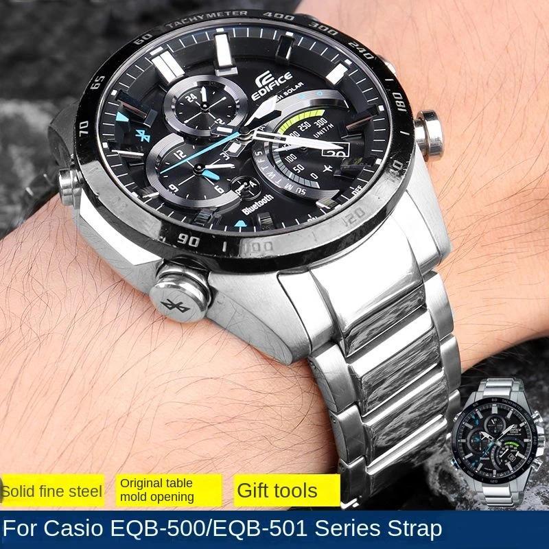 For Casio Precision Stainless Steel Wat strap EQB-501 EQB-500 EQB-800 Series Curved End Wat ain 22mm