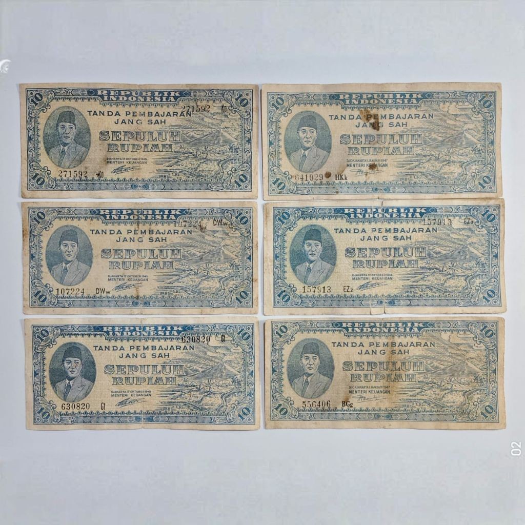 (READY STOK) uang kuno Sukarno 10 rupiah 1945 dan 1947 (TERLARIS)