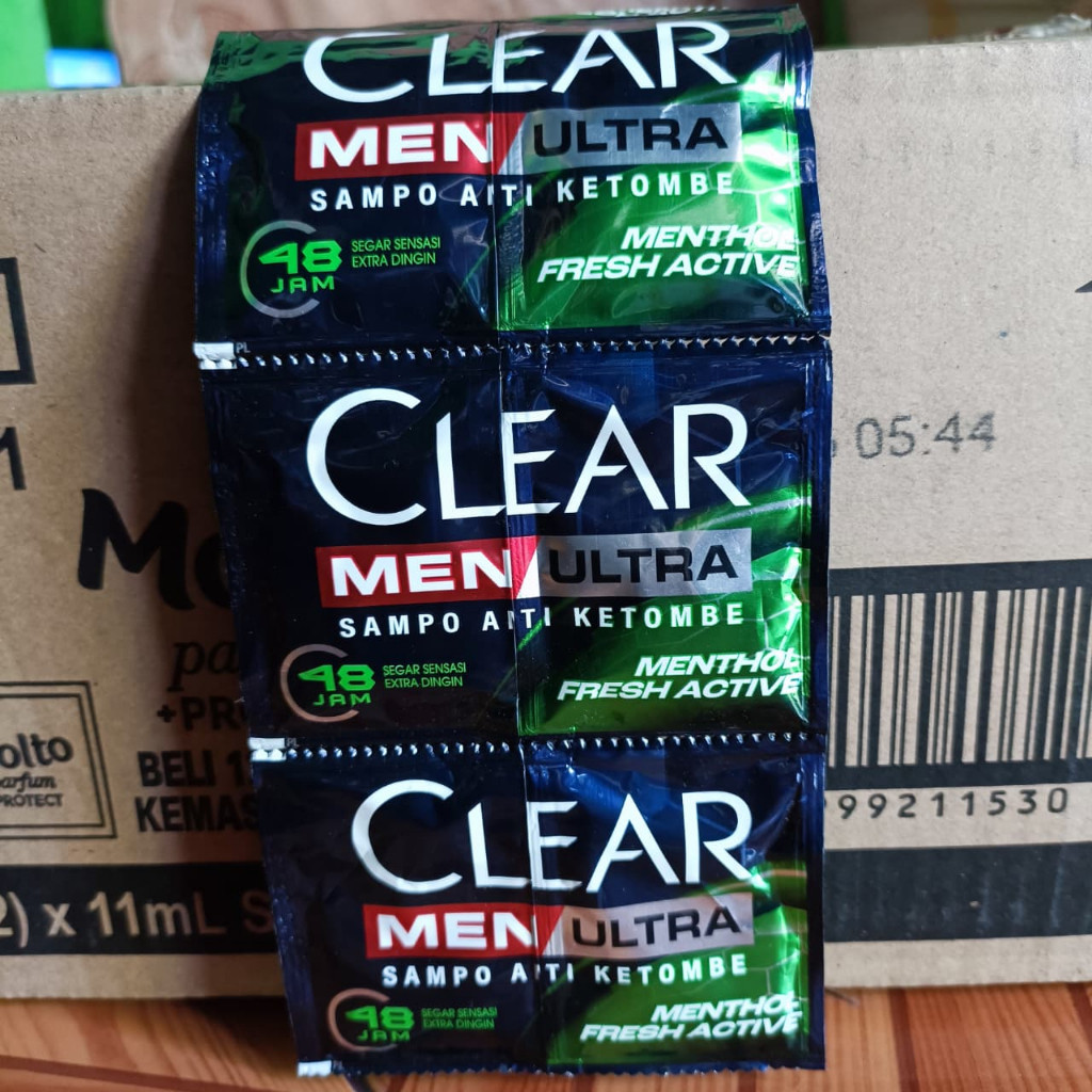 1 Renteng CLEAR Shampoo Sachet Anti Ketombe Original Menthol Segar Clear Men Ultra Isi 24 Sachet