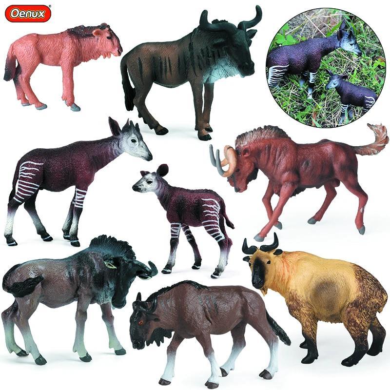 Oenux Classic Wild African Animals Simulation Okapi Wildebeest Action Figure Figurines PVC Model Edu