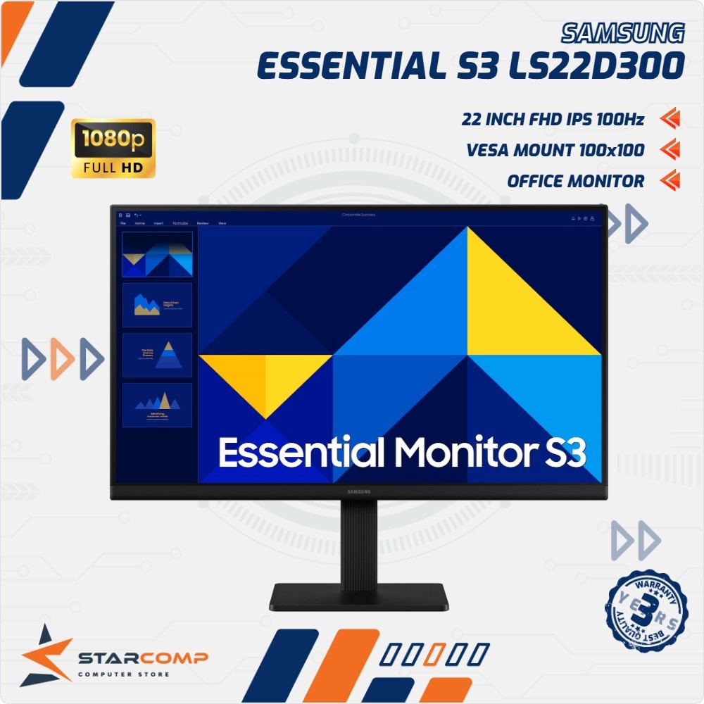 Samsung Essential S3 LS22D300 22 Inch FHD IPS 100Hz LS22D300GAEXXD Office Monitor