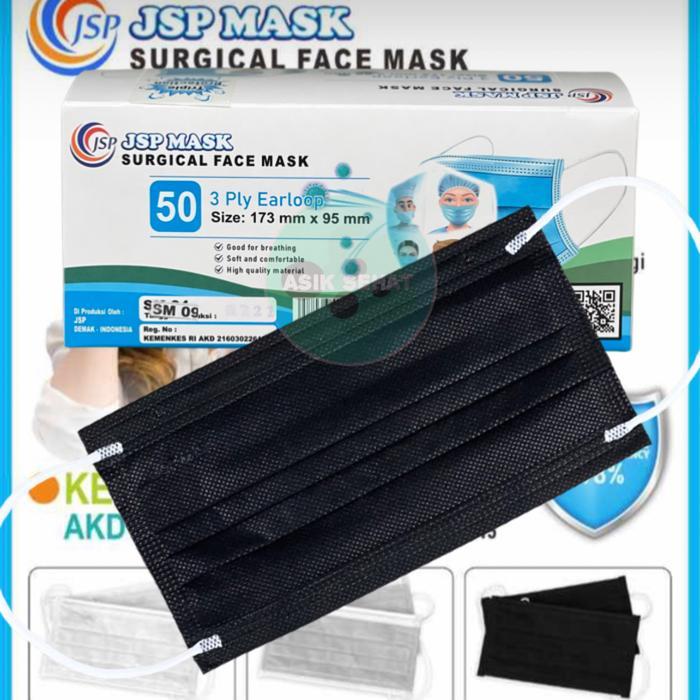 ( JSP ) Masker Surgical Mask Medis 3ply isi 50 pcs Box Segel KEMENKES - JSP HITAM