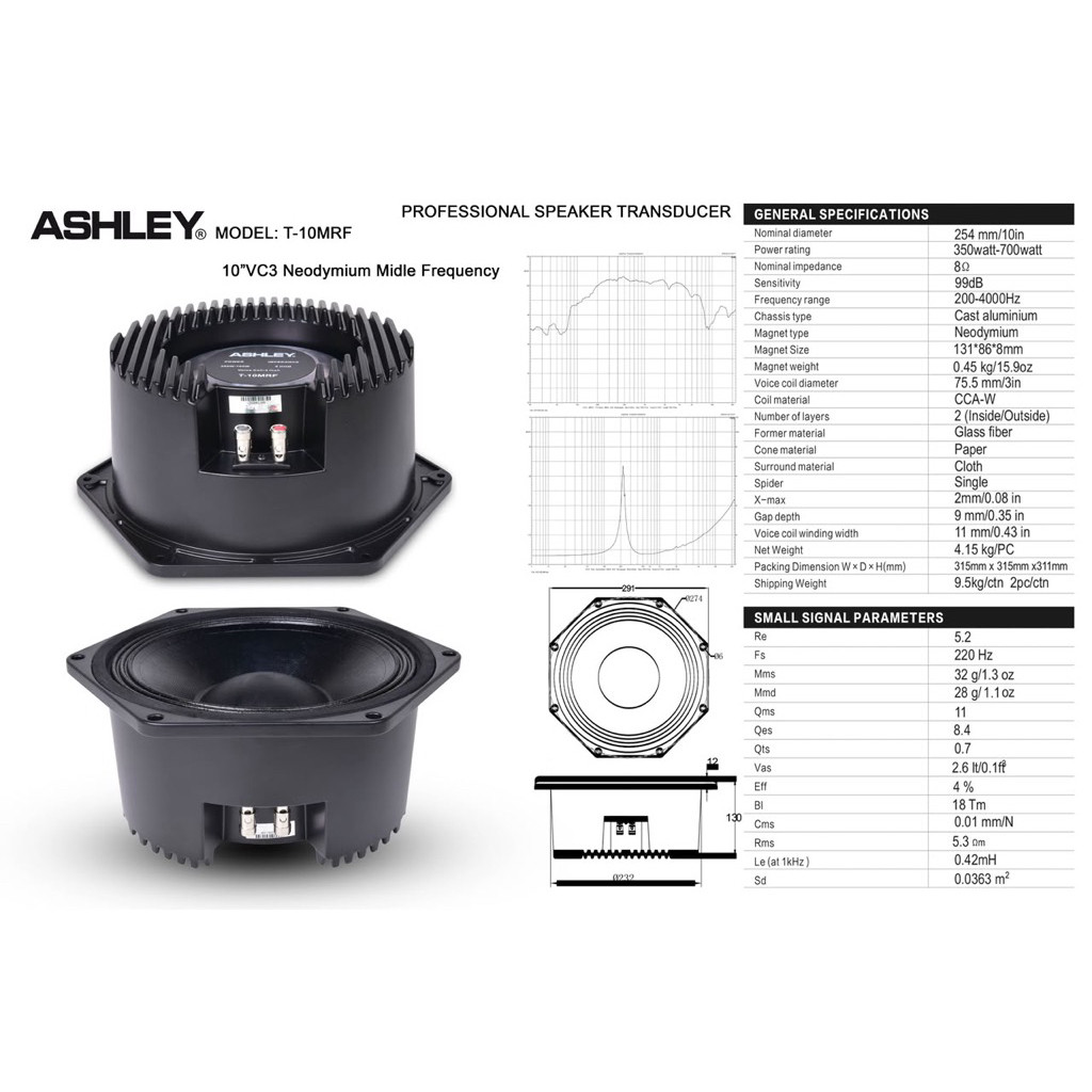 speaker komponen ashley T-10MRF  original 10 inch Ashley 10MRF