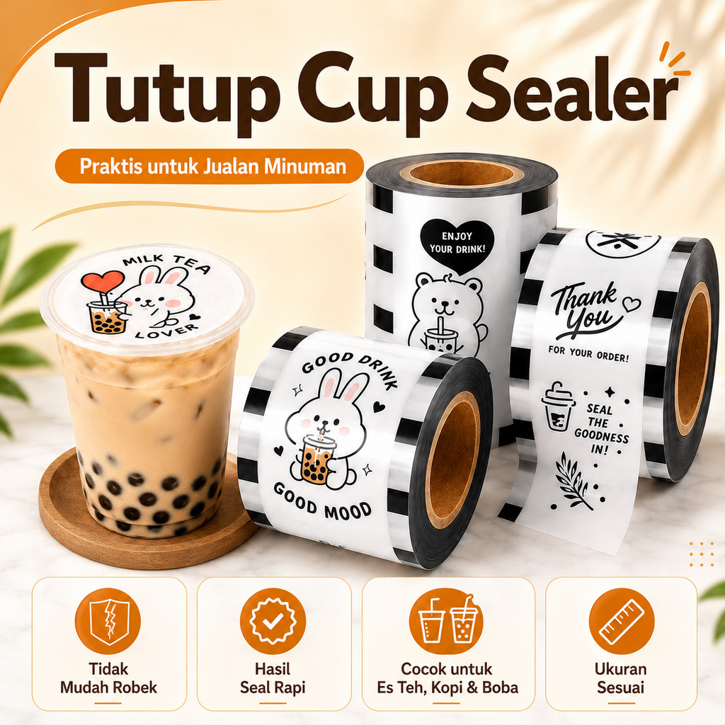 Tutup Segel Plastik Isi [1200, 2000 Pcs] Cup Sealer Lid / Plastik Penutup Gelas Kopi Teh / Plastic C