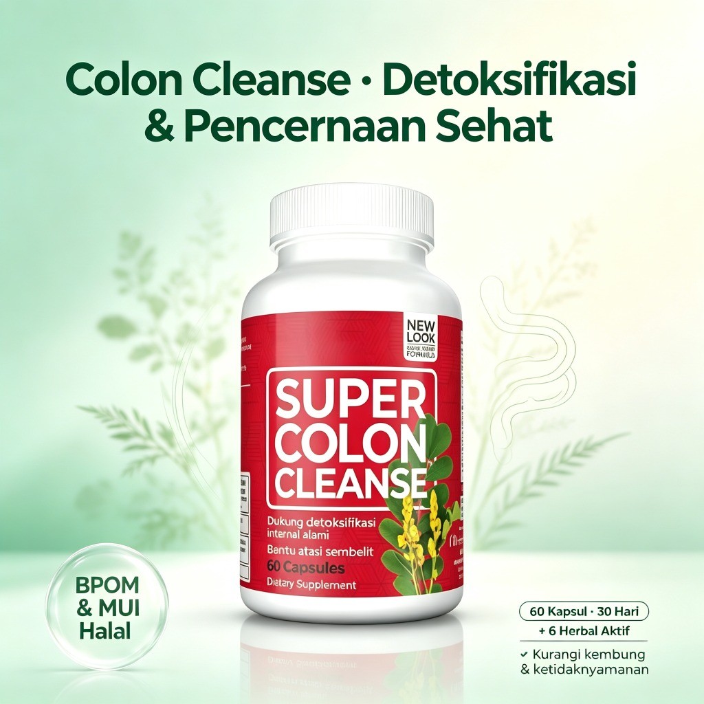 Super Colon Cleanse Suplemen Detoksifikasi & Pencernaan - Senna & Psyllium Husk - 60 Kapsul