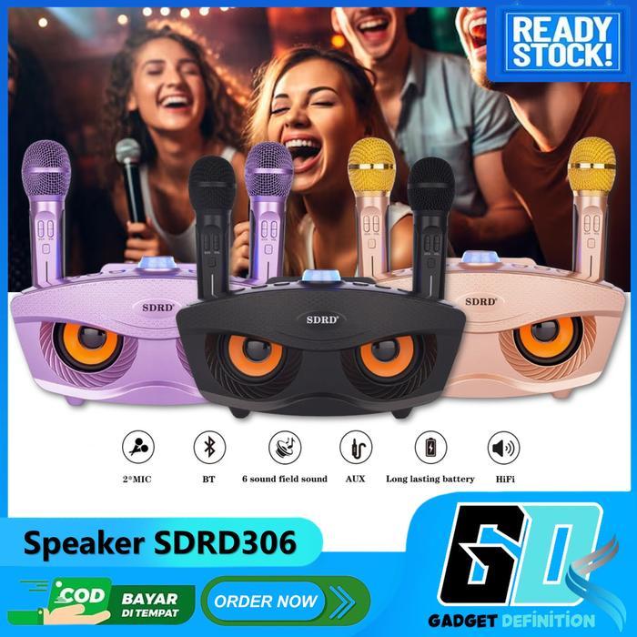 Murah Meriah MIC KARAOKE WIRELESS SPEAKER BLUETOTH SDRD 306 / SDRD 309 DUA MIC - SDRD306, Hitamtbk