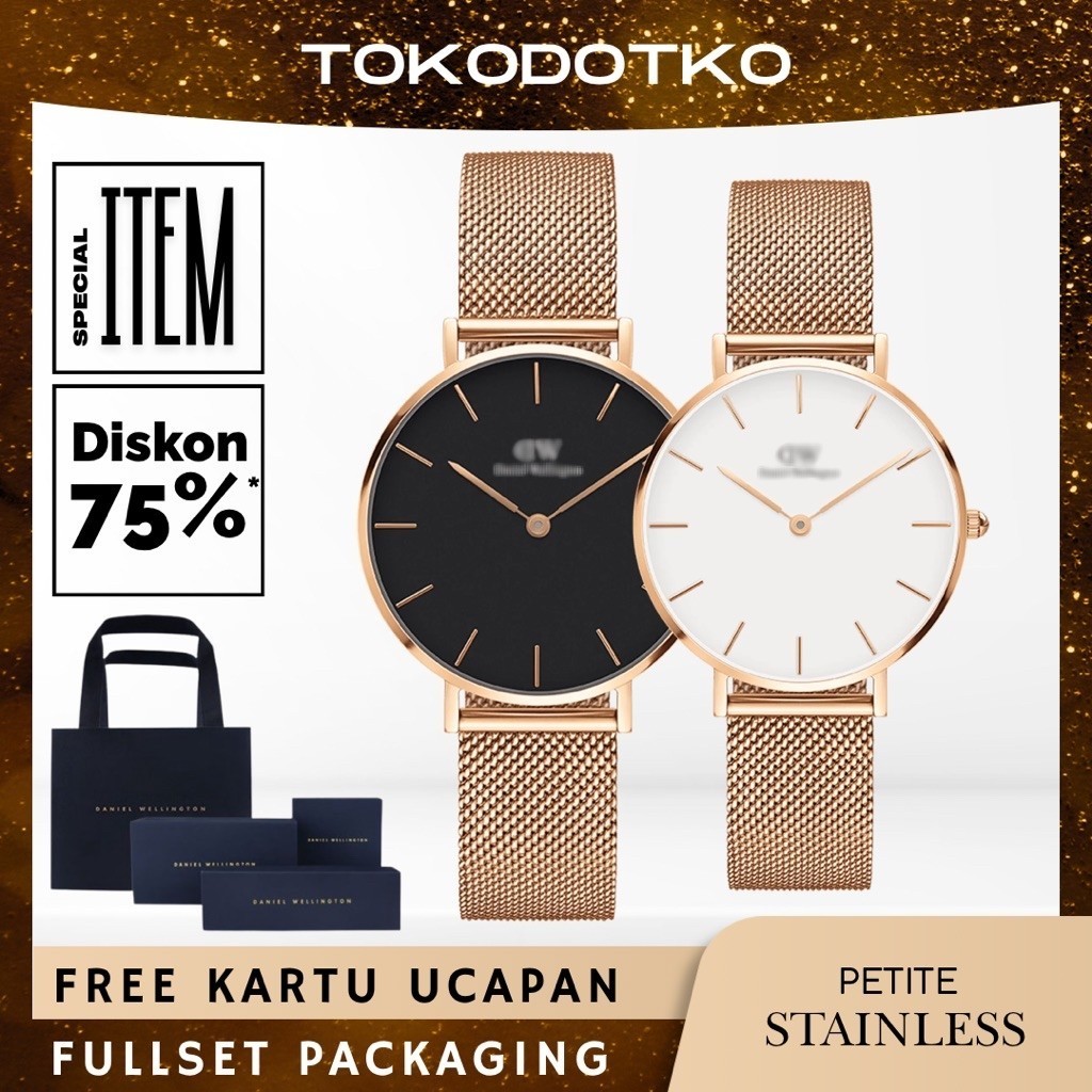 Jam Tangan Daniel Wellington DW Wanita Pria Analog Petite Stainless Steel Tali Rantai Pasir Minimali