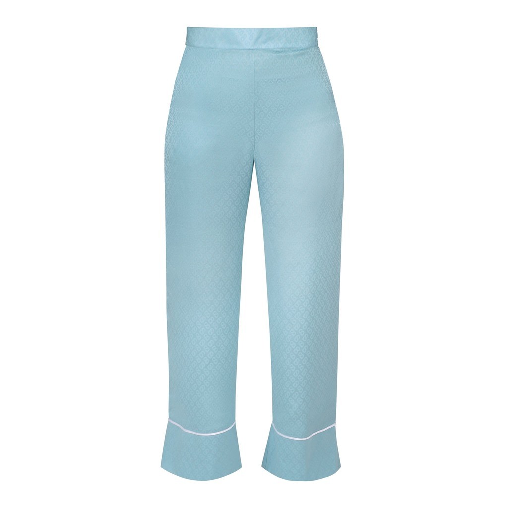 Buttonscarves Monogram Satin Binding Detail Pants - Baby Blue