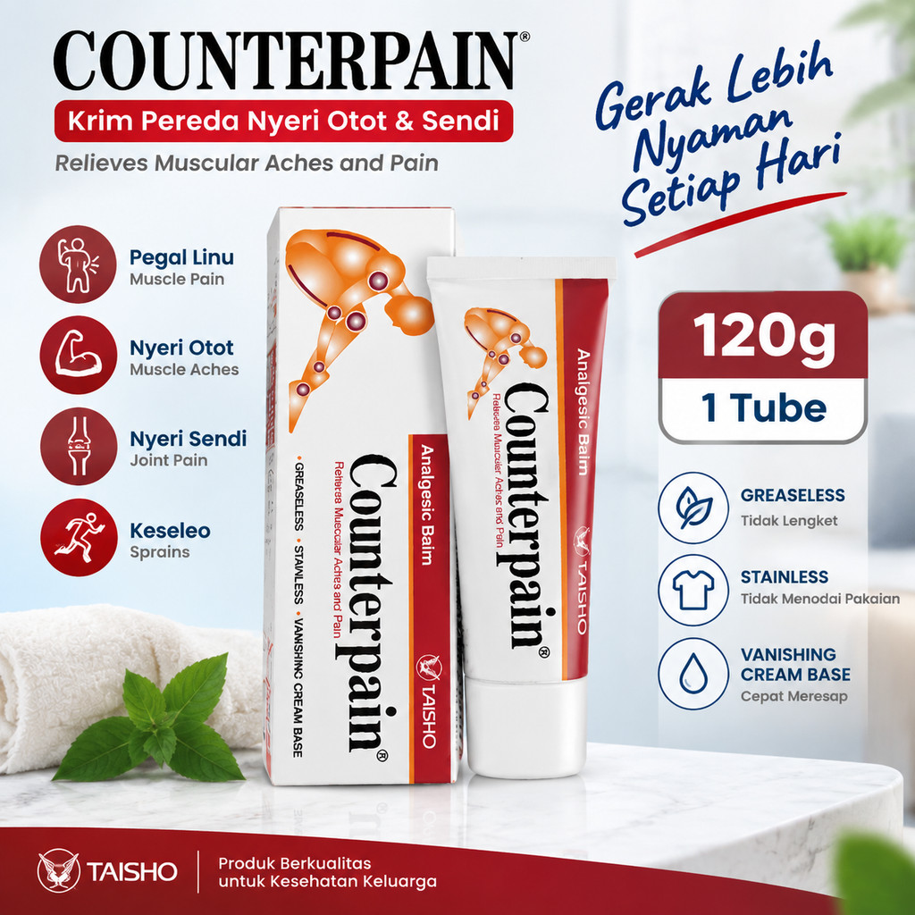Counterpain Cream 120g Original Taisho Krim Pereda Nyeri Otot & Sendi Salep Pegal Linu Keseleo Encok