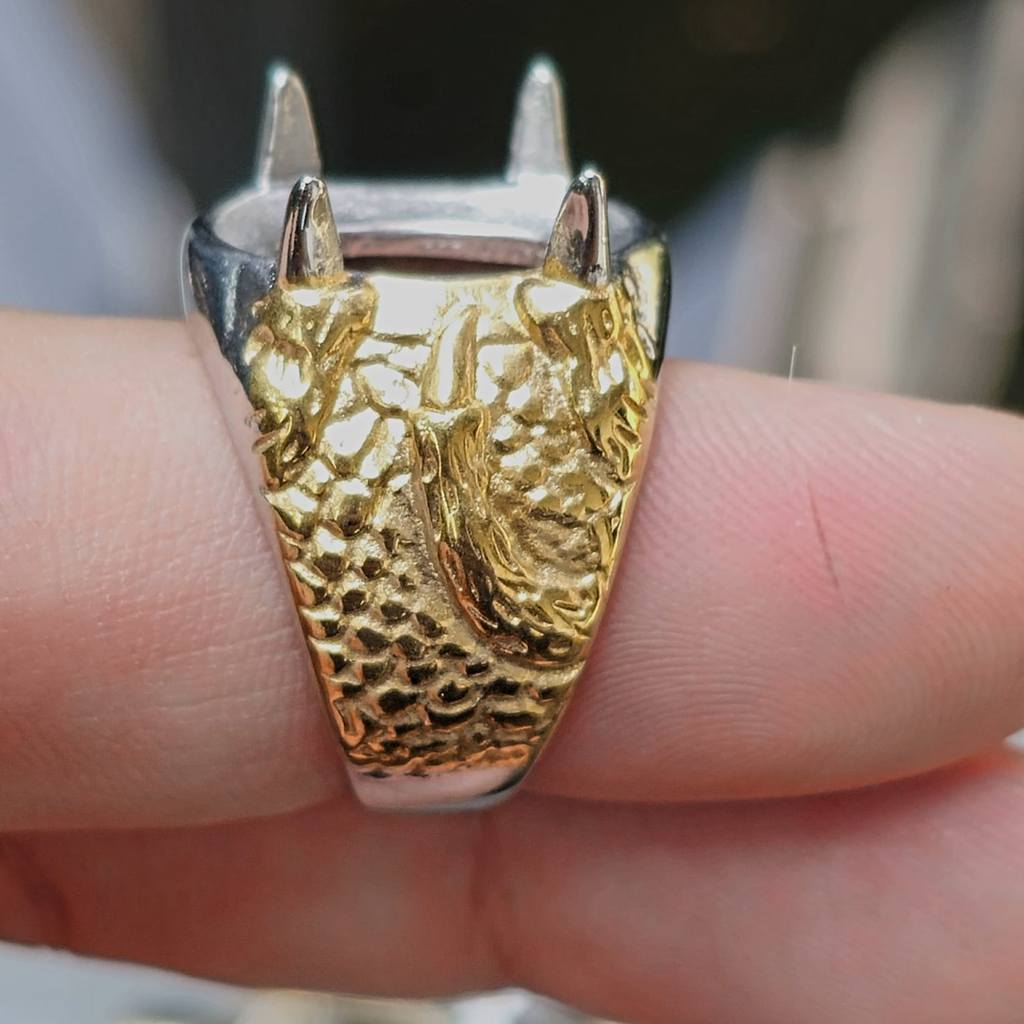 BISA COD. Ring Cincin Emban Special Motif Cakar Naga Warna Gold Silver Tebal / Cangkang Cincin Batu 