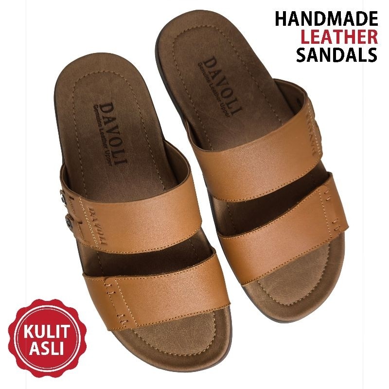 Sandal Kulit Asli Pria | Desain Minimalis | Untuk Gaya Harian yang Elegan - Tan 8097 - DAVOLI