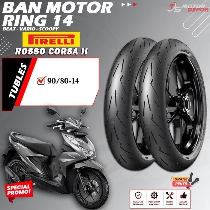 BAN MOTOR RING 14 TUBLES PIRELLI CORSA 2 BAN MOTOR TUBLESS BEAT VARIO SCOOPY RING 14 TUBELESS