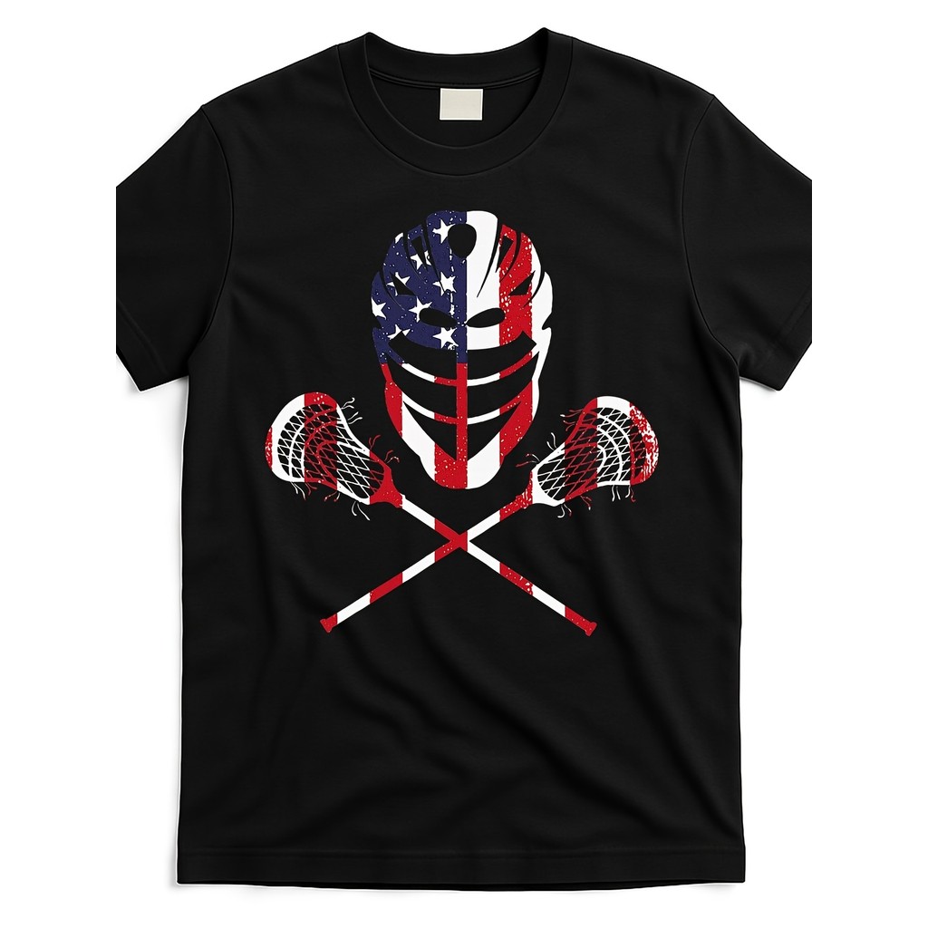 Kaos Lacrosse Amerika Bendera dengan Tongkat Helm Desain Keren, Hari Kemerdekaan, Kaos dengan Bender