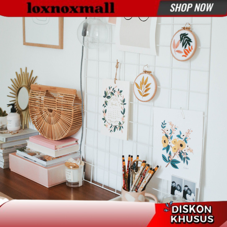 VRAL TRENDING WIRE GRID PUTIH uk. 35x52cm - Hijang Hiasan Dinding Panjang Metal Mesh Frame Photo - P