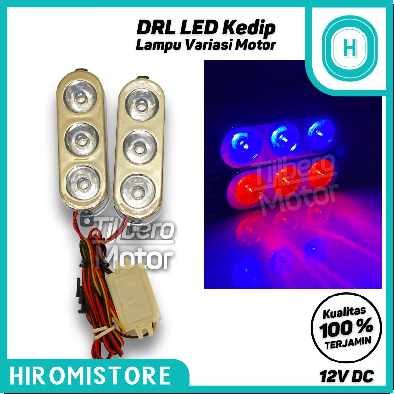 Promo Lampu LED Kedip DRL 3 Mata 2 Mode Flash Blitz Kelip + Saklar Motor / Mobil