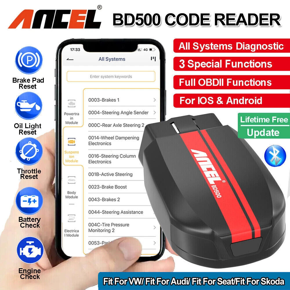 ANCEL BD500 Fit For Audi Car All System OBD2 Scanner Code Reader EPB ABS Throttle Learning Bluetooth