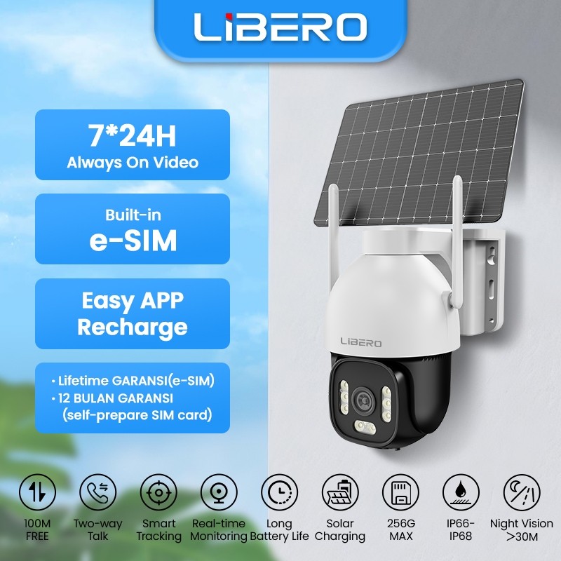 Netcom Store 【LIBERO CCTV 】G250-AOV Smart Camera CCTV Solar Cell / Tenaga Surya e-SIM card 7*24H Bat