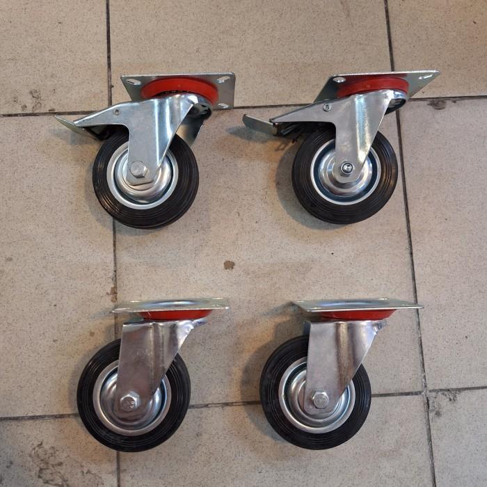 Roda Caster Etalase / Roda Caster Troli / Roda Caster Karet 4 Inch 1Set ( 2Rem 2Hidup