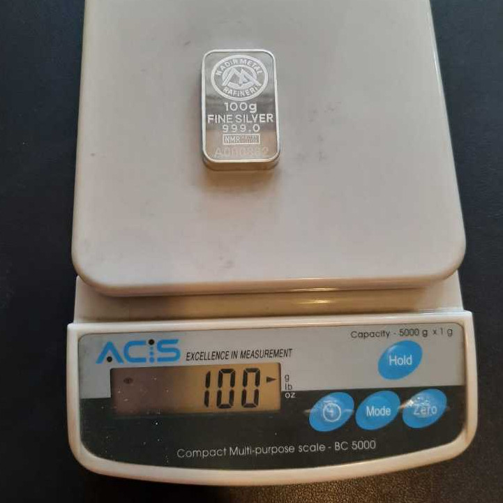 PERAK BATANGAN NADIR 100 GRAM FINE SILVER BAR TANPA BUNGKUS (LI)