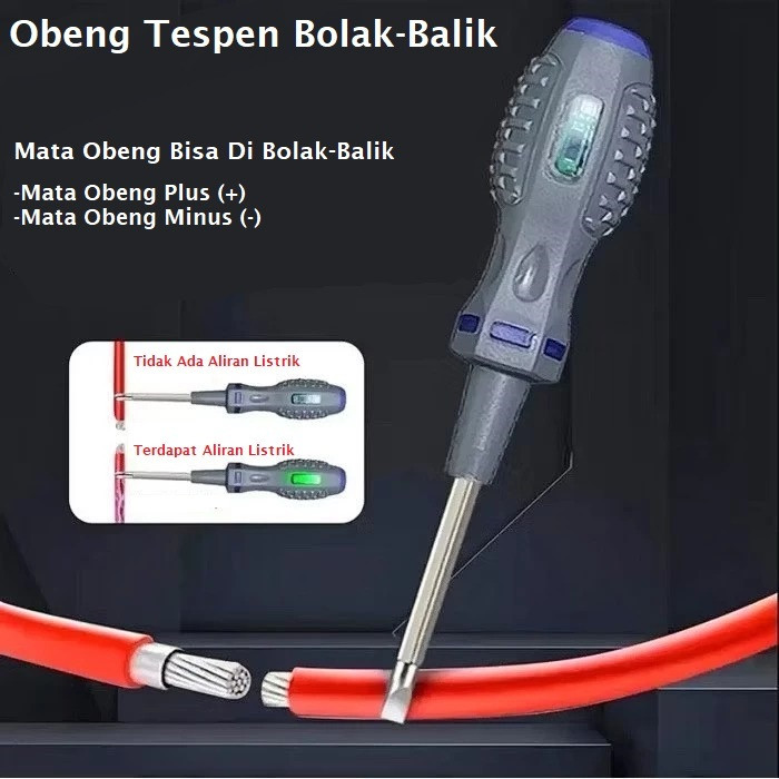 Obeng Tespen Bolak Balik Dual Led I Obeng Tester Pendeteksi Arus Listrik DiLengkapi Lampu Indikator 