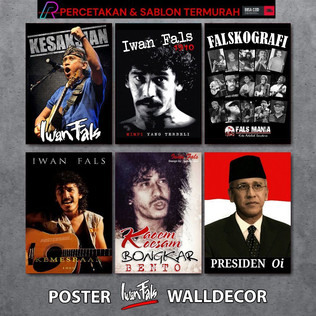 REDSTOREMERCH Hiasan dinding Band Iwan Fals - Poster bingkai kayu Fals Mania - Pajangan dinding kama