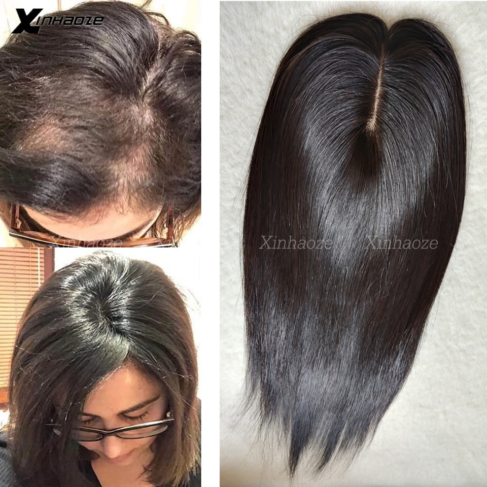 Natural Black Human Hair Topper Hair Size 8x12cm Hair Toppers for Women No Thinning Hair Silk Base B
