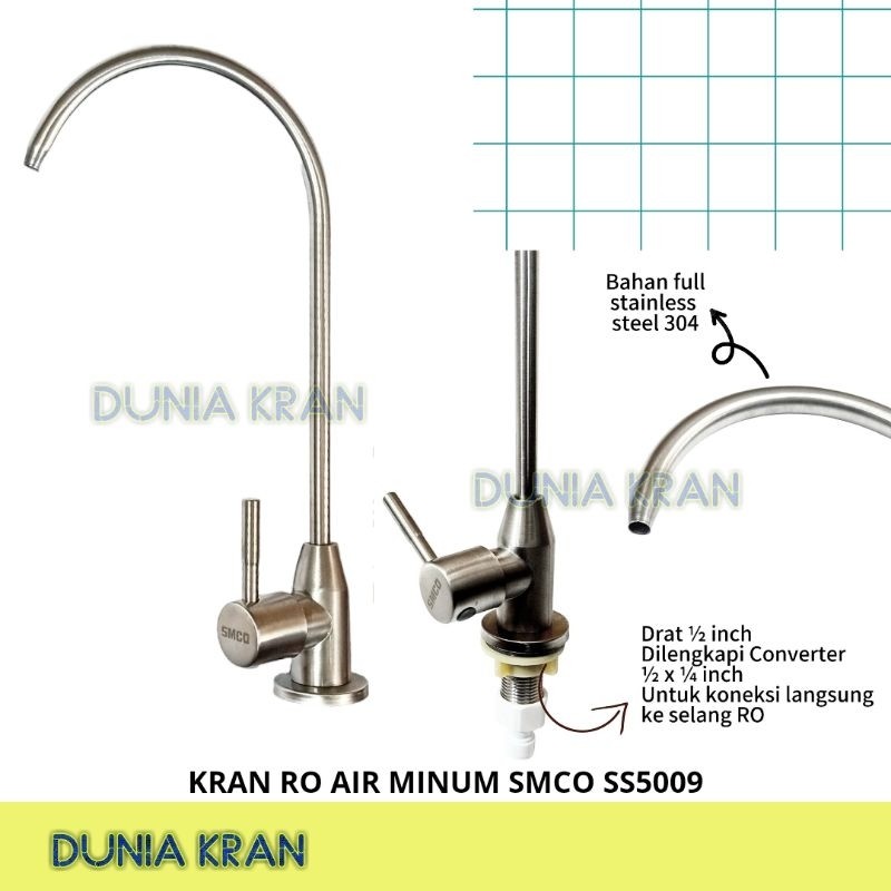KRAN RO AIR MINUM STAINLESS 304 REVERSE OSMOSIS DRINKING FAUCET SMCO SS5009
