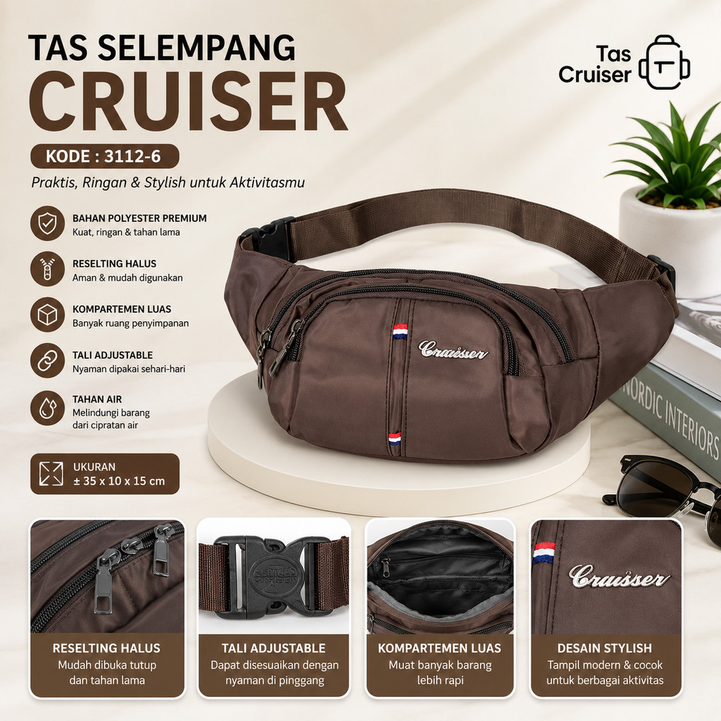Tas Pinggang Cruiser 3112-6 Waist Bag Pria Wanita Waterproof Selempang Multifungsi Travel Touring