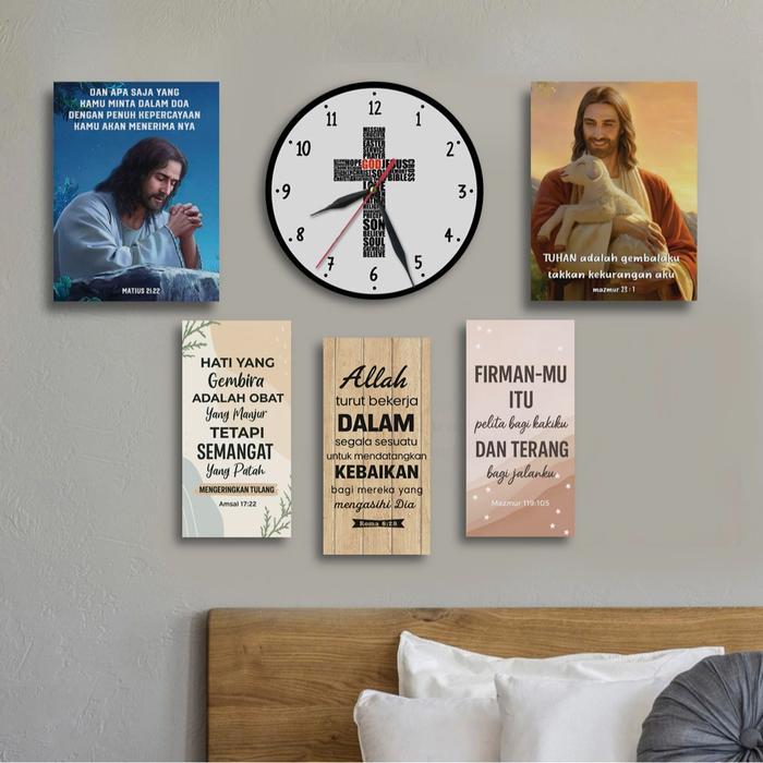 Hiasan dinding kayu + 5 pcs Hiasan dinding Yesus Kristen ayat alkitab - Kristen-A