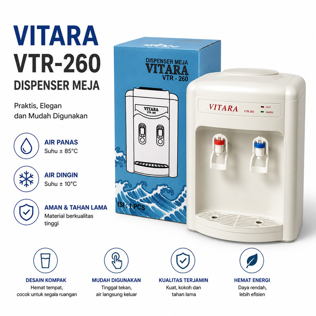 VITARA DISPENSER MEJA VTR-260 HOT & NORMAL | DISPENSER GALON ATAS 2 KERAN