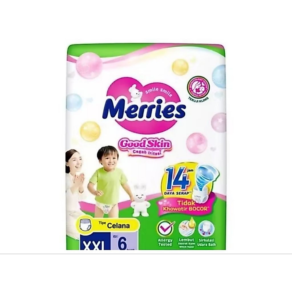 Popok Merries pents XXL 6 - Lembut, Anti Bocor, Sirkulasi Udara Baik