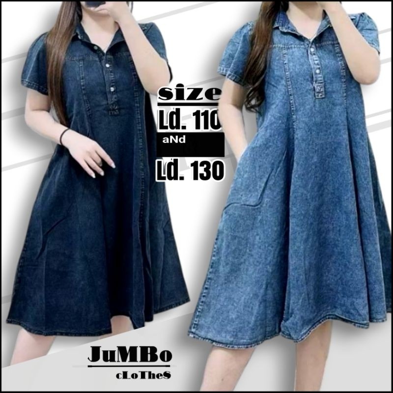 LARISA DRESS JEANS WANITA JUMBO LD 110 120 130  TERBARU TUNIK DENIM KEKINIAN