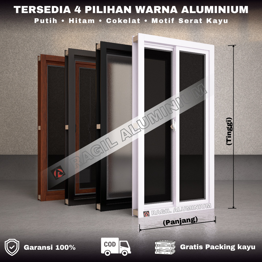 Jendela Aluminium Sliding Polos Tinggi 100 cm x Panjang 60 cm (100x60)