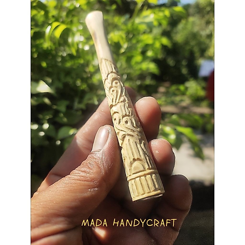 Pipa rokok kayu kemuning gading panjang 12cm motip ukiran