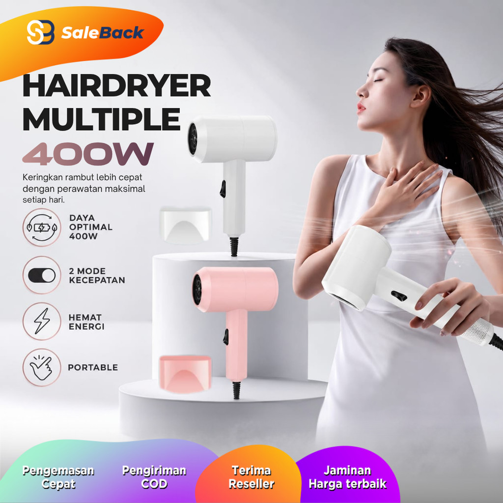 Hair Dryer Lipat Mini Portable 2 Speed Pengering Rambut Travel AC 220V