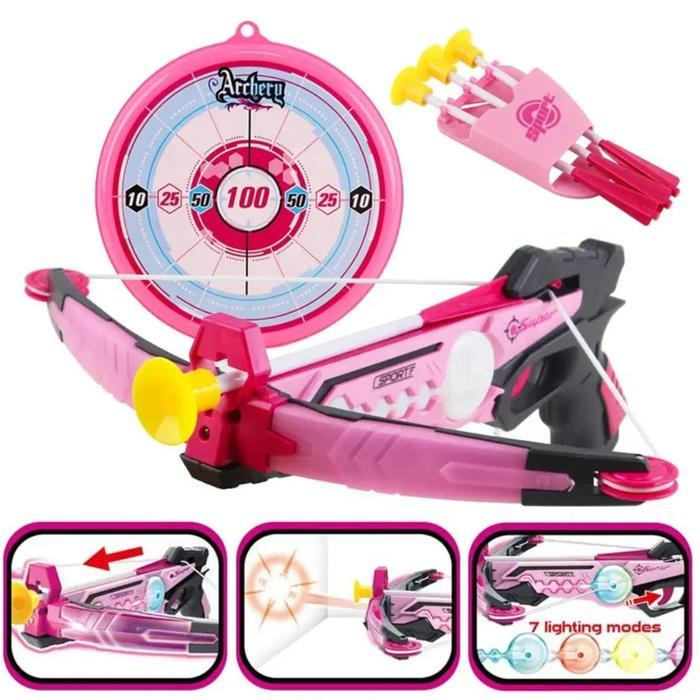 King Sport Cross Bow Set Light Up Pink Mainan Busur dengan Lampu LED & Sinar Inframerah Sport Series