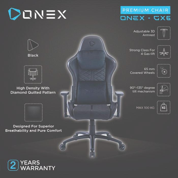 ONEX GX6 Premium Quality Kursi Gaming Chair - BLACK - GX6-BK