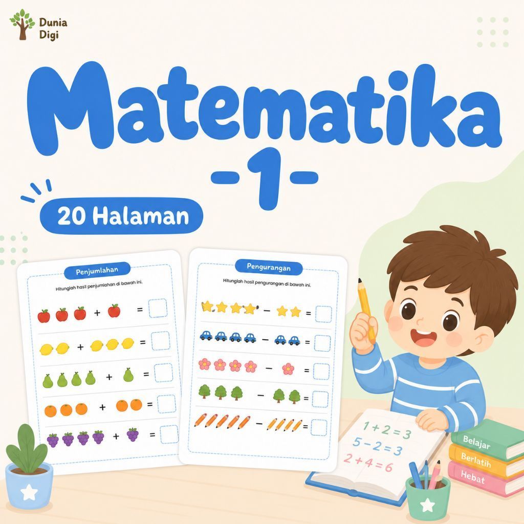 20 Halaman Matematika 1 worksheet anak printable anak siap cetak pdf