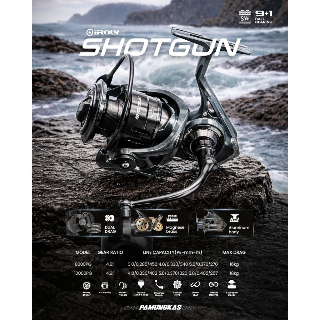 reel iroly shotgun sw 8000pg 10000pg power handle full metal body