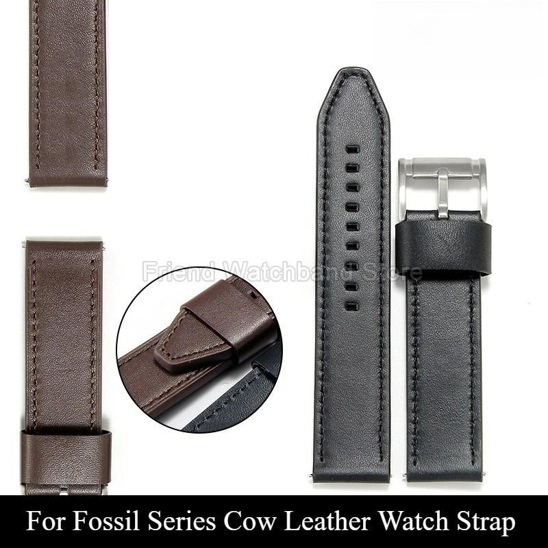 For Fossil FS5586 JR1436 JR1424 JR1504 FS4735 ME3054 Cowhide Watchband 22 24mm Black Brown Breathabl