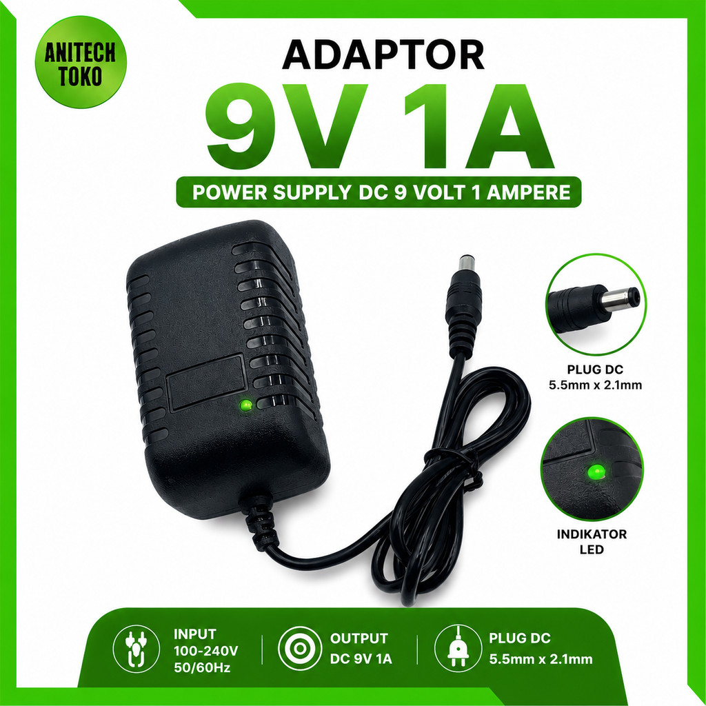 Adaptor 9V 1A Power Supply DC 9 Volt 1 Ampere - Adaptor Router Modem Efek Gitar Arduino