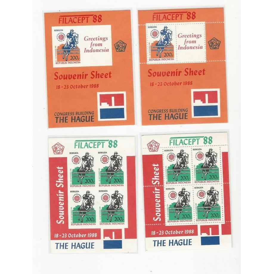 Perangko/Prangko Indonesia. Souvenir sheet FILACEPT 1988. Set lengkap 4 lembar (Perforasi dan Tanpa 