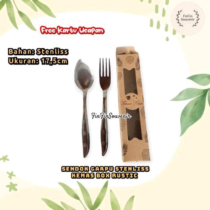 Isi 50 set Souvenir Sendok Garpu stainless Kemas Box Rustic Souvenir Pernikahan - box rustic, isi 50