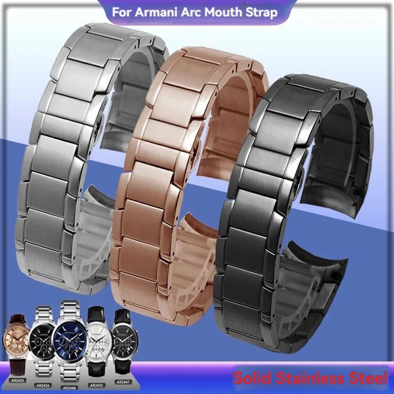 Solid Curved End Stainless Steel Strap For Armani AR2447 AR2448 AR2434 AR2432 AR2433 Butterfly Buckl