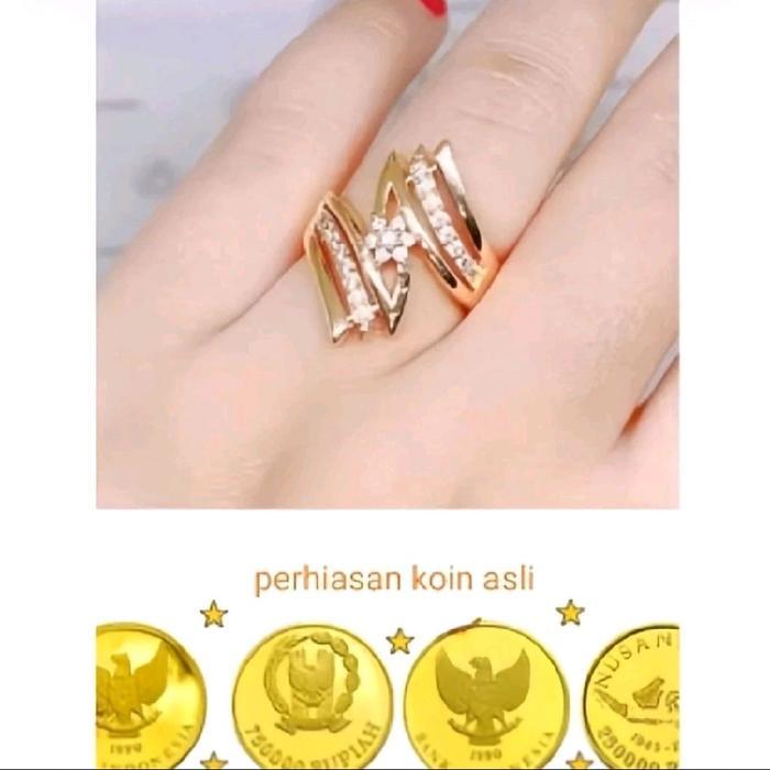 PERHIASAN KOIN Cincin Koin Asli 1991-1992 Cincin Petir Kembang Warna Emas Anti Karat Anti Luntur - 1